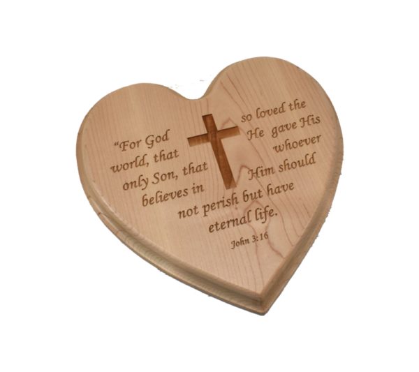 Heart shaped, engraved hardwood sign.