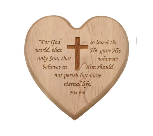 Heart shaped, engraved hardwood sign.