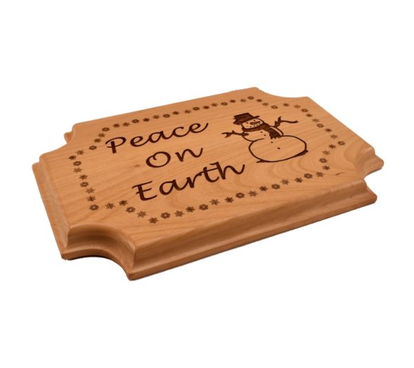 Rectangle sign with cut in corners and the words, "Peace On Earth".