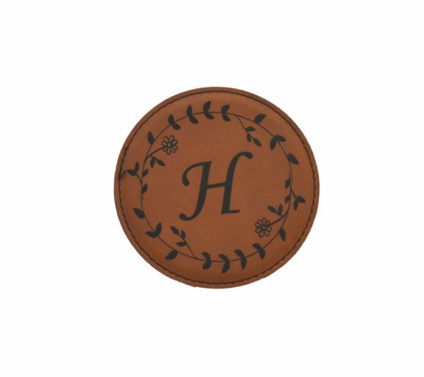 Engraved leather coaster.