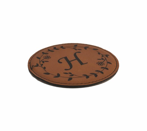 Engraved leather coaster.