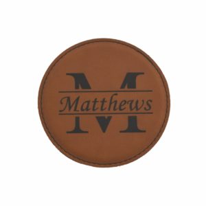 Engraved leather coaster.