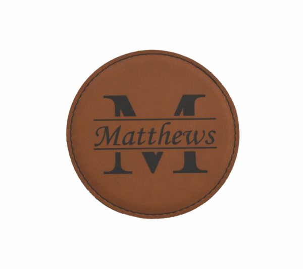 Engraved leather coaster.