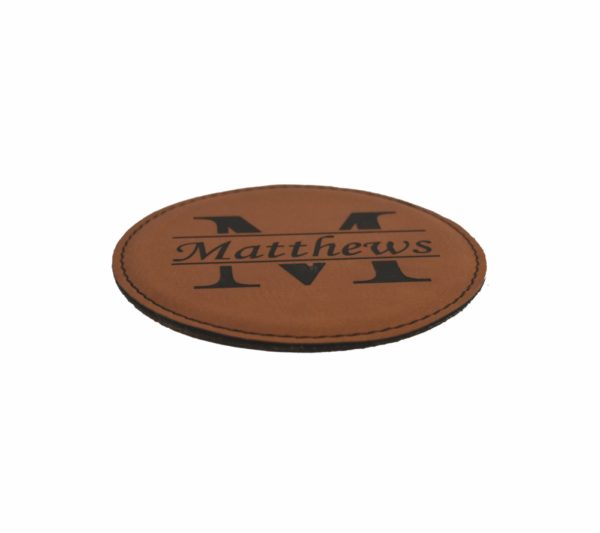 Engraved leather coaster.