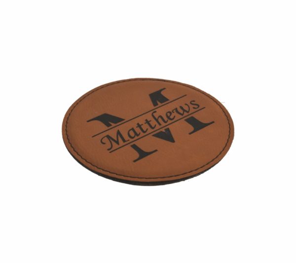 Engraved leather coaster.