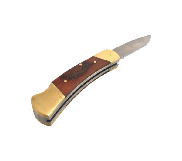 Lockback pocket knife engraved with the words, "Best Man".