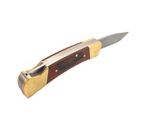 Lockback pocket knife engraved with the words, "Best Man".