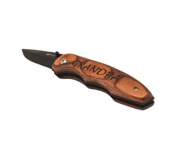 Engraved lockback pocket knife.