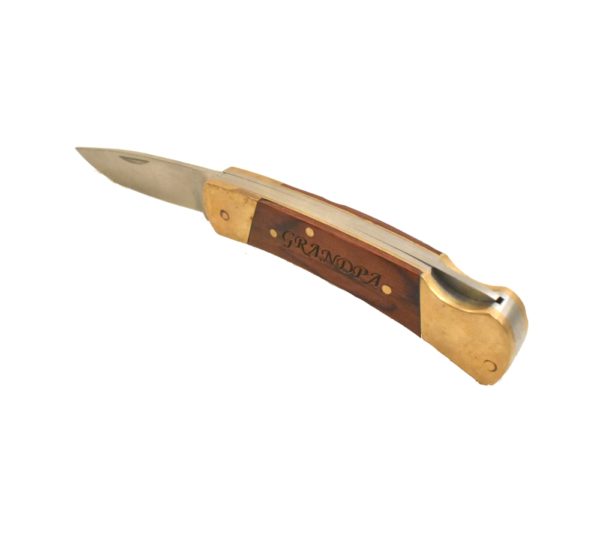 Engraved lockback pocket knife.