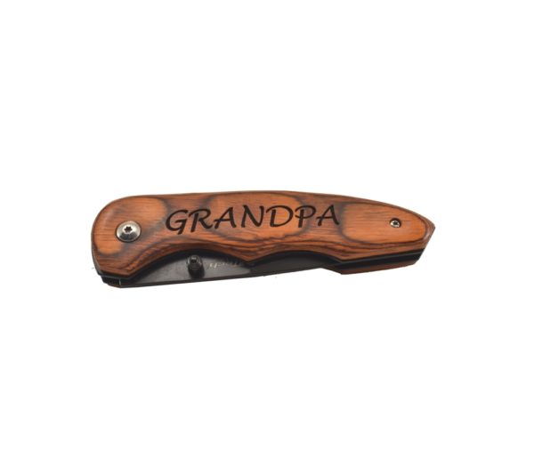 Engraved lockback pocket knife.