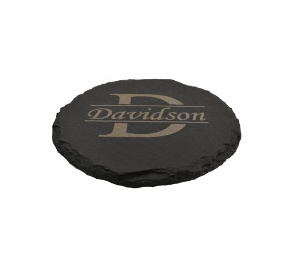 Engraved slate coaster.