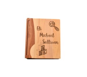 Personalized wooden photo album cover.