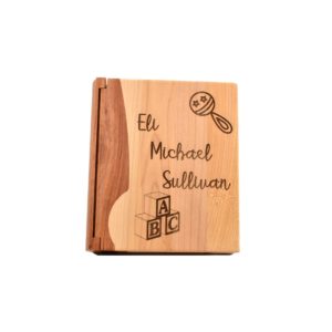 Personalized wooden photo album cover.