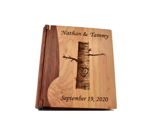 Personalized three ring wooden photo album.