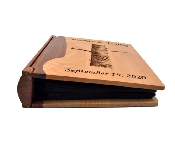 Personalized three ring wooden photo album.