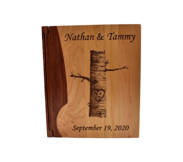 Personalized three ring wooden photo album.