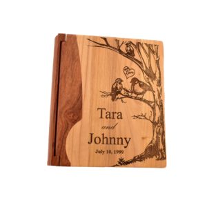 Personalized wooden photo album cover.