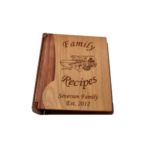 Personalized wooden recipe book cover.