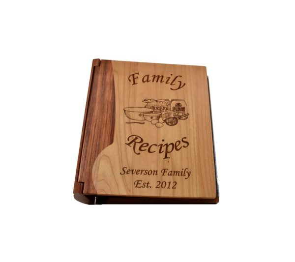 Personalized wooden recipe book cover.