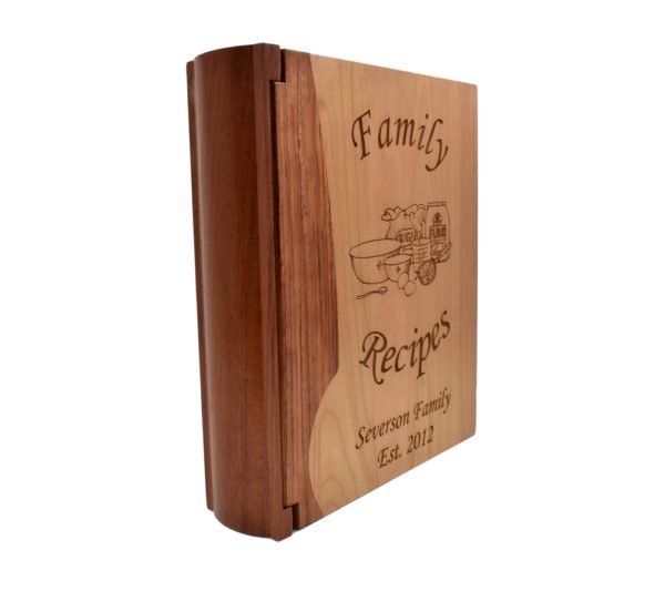 Personalized wooden recipe book cover.