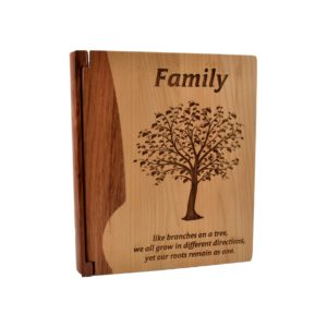 Personalized wooden photo album cover.