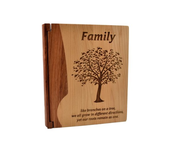 Personalized wooden photo album cover.