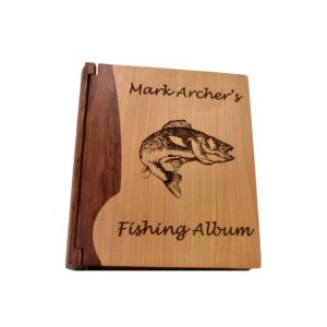 Personalized wooden photo album cover.