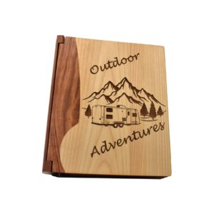 Custom engraved wooden photo album cover.