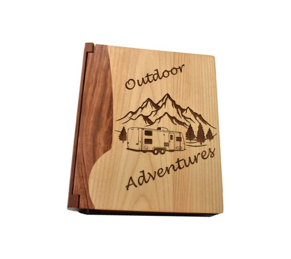 Custom engraved wooden photo album cover.