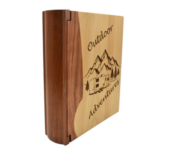 Custom engraved wooden photo album cover.