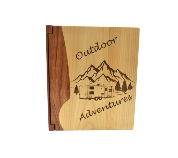 Custom engraved wooden photo album cover.