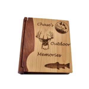 Personalized wooden photo album.