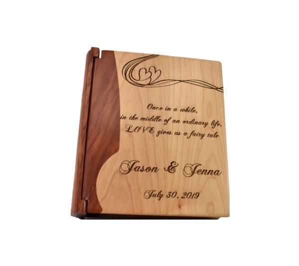 Personalized three ring wooden photo album.