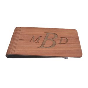 Wooden, engraved money clip.