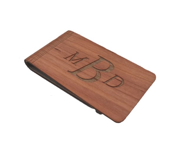 Wooden, engraved money clip.