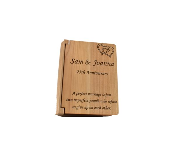 Personalized three ring wooden photo album.