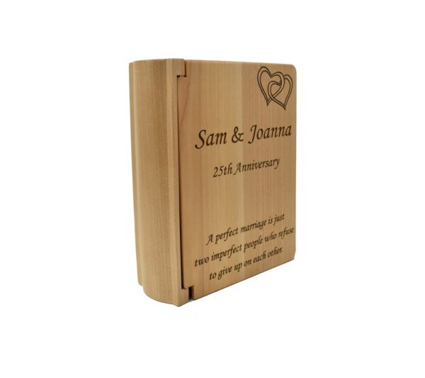 Personalized three ring wooden photo album.