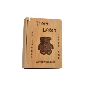 Personalized three ring wooden photo album.