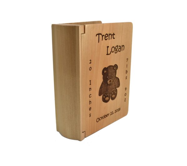 Personalized three ring wooden photo album.