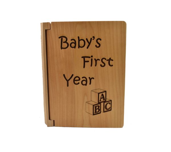 Personalized three ring wooden photo album.