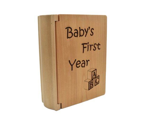 Personalized three ring wooden photo album.