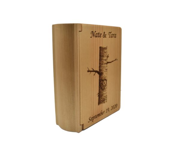 Personalized three ring wooden photo album.