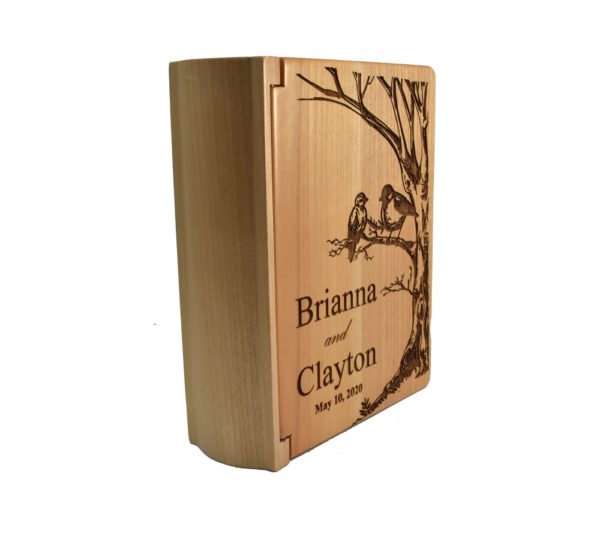 Personalized three ring wooden photo album.