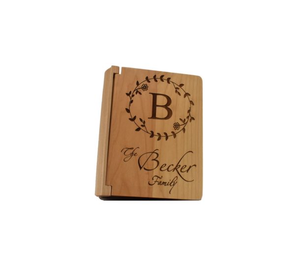 Personalized three ring wooden photo album.