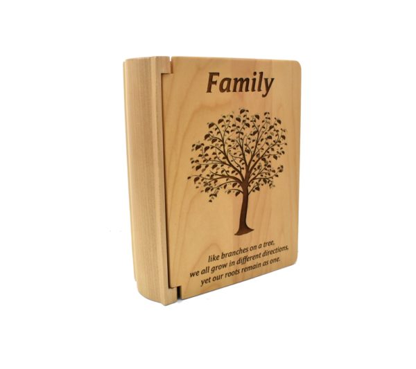 Personalized three ring wooden photo album.