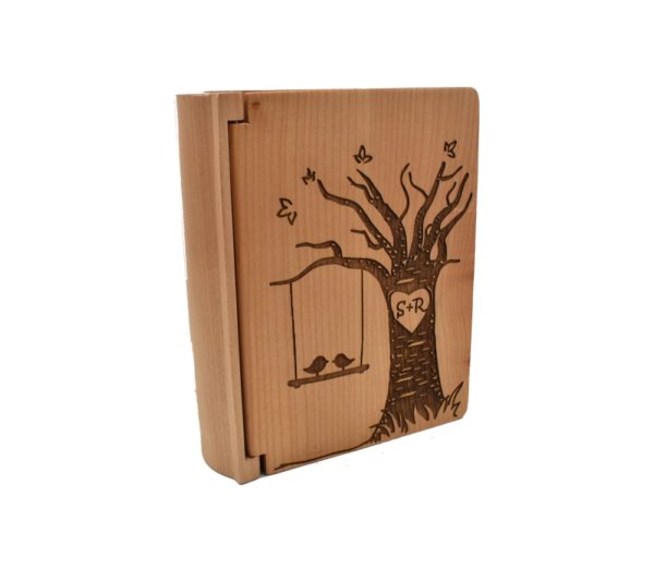 Personalized three ring wooden photo album.