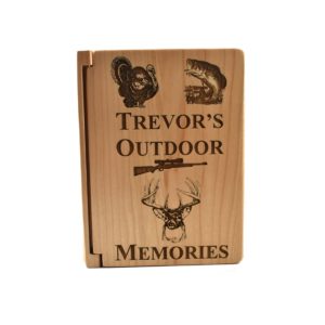 Personalized three ring wooden photo album.