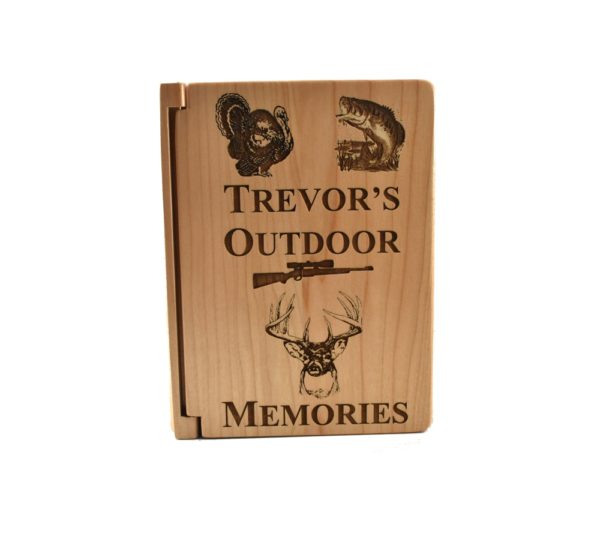 Personalized three ring wooden photo album.