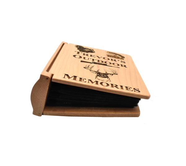 Personalized three ring wooden photo album.