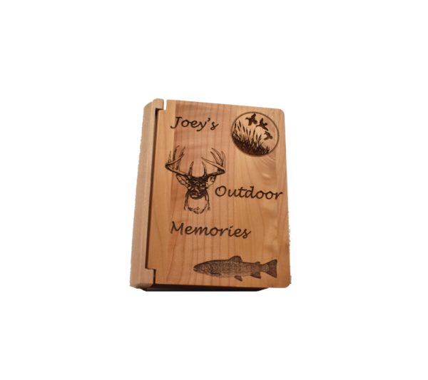 Personalized three ring wooden photo album.